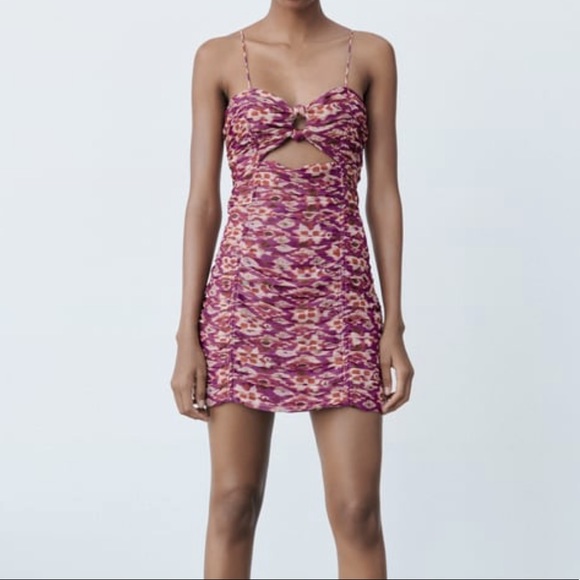 Zara Printed Dress with Draping Large - Picture 1 of 5